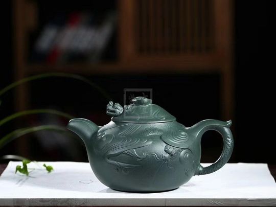 《云龍》宜興紫砂壺高級(jí)工藝美術(shù)師手工民國綠泡茶壺魚化龍茶具